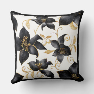 Moderne luxe zwart en gouden bloem lelie patroon kussen