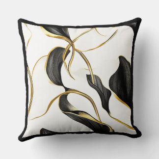 Moderne luxe zwarte en gouden abstracte linten kussen