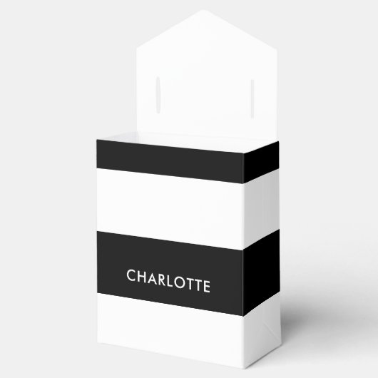 Moderne luxe zwarte en witte strepen patroon bedankdoosjes (Geopend)