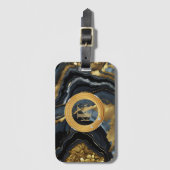 Moderne Luxe Zwarte Gouden Agaat Marmer Monogram Bagagelabel (Voorkant (verticaal))