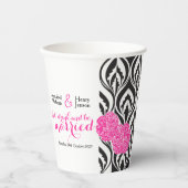 Moderne luxe zwarte witte en roze bruiloft papieren bekers (Voorkant)