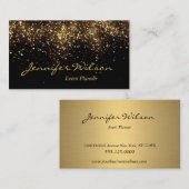 Moderne Luxury Black & Gold Glitter Event Planner Visitekaartje (Voorkant / Achterkant)