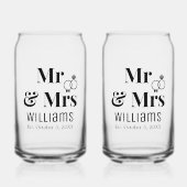 Moderne M. Mme Nom Date & Anneaux Design, Mariage (Recto)