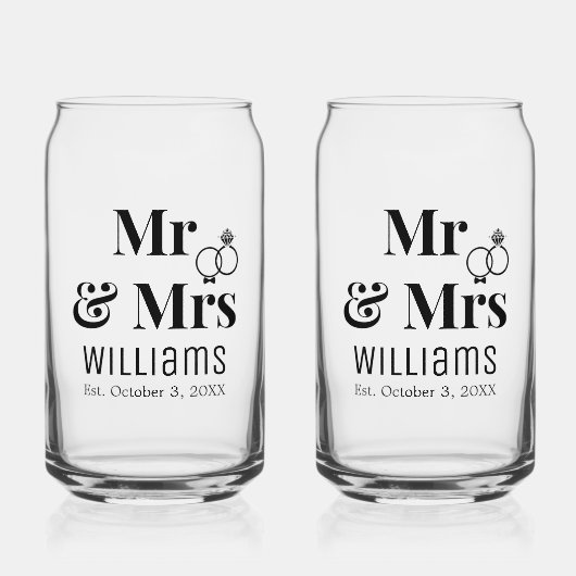 Moderne M. Mme Nom Date & Anneaux Design, Mariage (Recto)