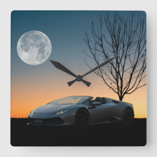 Moderne Maan Nacht Wandklok   Luxe Auto Vierkante Klok