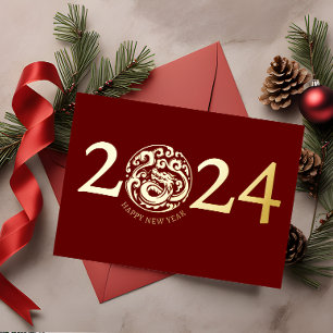 Moderne Maan Nieuwjaar Gouden Draak Folie Feestdagenkaart