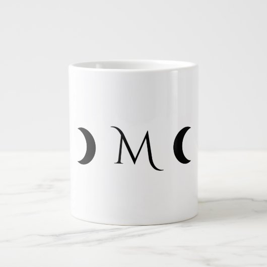 Moderne maan wit en zwart monogram extra grote beker (Voorkant)