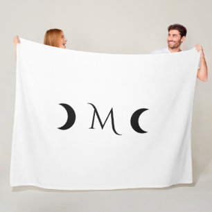 Moderne maan wit en zwart monogram fleece deken