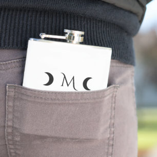 Moderne maan wit en zwart monogram heupfles
