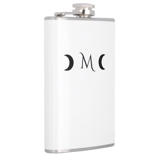 Moderne maan wit en zwart monogram heupfles (Rechts)