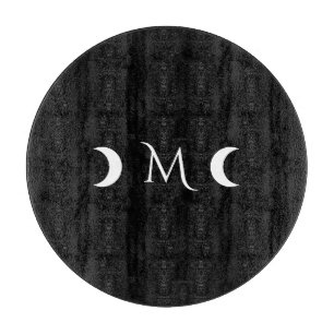 Moderne maan zwart-wit monogram snijplank