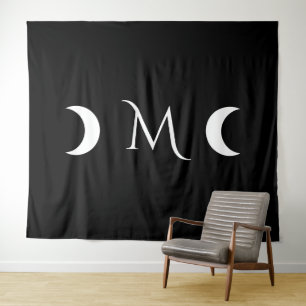 Moderne maan zwart-wit monogram wandkleed