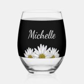 Moderne madeliefjes rustiek bloemig zwart wijnglas zonder voet (Achterkant)