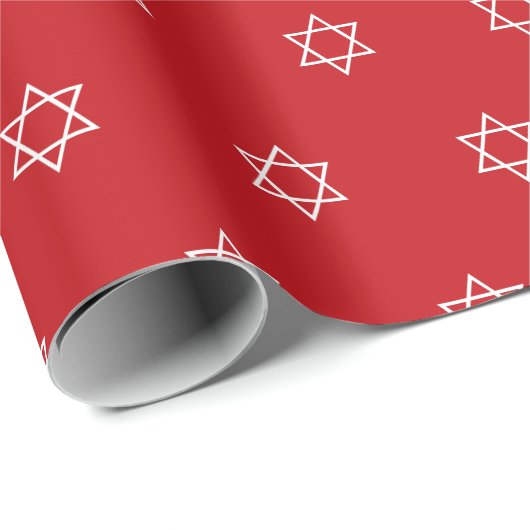 Moderne Magen David rood wit patroon Chanoeka Cadeaupapier (Rol Hoek)