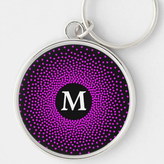 Moderne Magenta Dot Pattern met MONOGRAM Sleutelha Sleutelhanger (Voorkant)