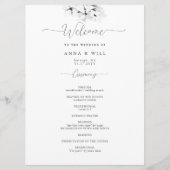 Moderne Magnolia Art Zwart Wit Huwelijksceremonie Programma (Voorkant)