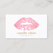 Moderne make-up artiest roze en gouden lippen Logo Visitekaartje (Voorkant)