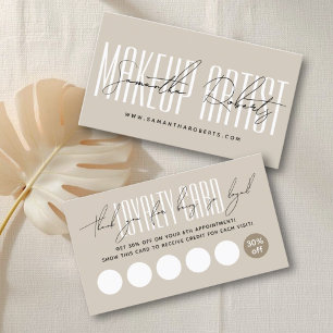 Moderne make-up artiest script typografie beige klantenkaartje