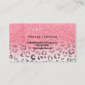 Moderne make-up faux roze glitter leopard waterver visitekaartje (Achterkant)
