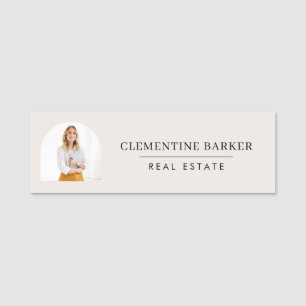 Moderne makelaar naam badge met foto boog elegant
