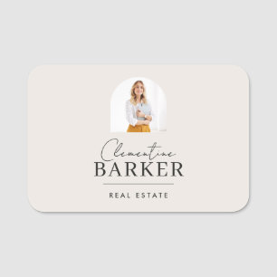 Moderne makelaar naam badge met foto boog elegant