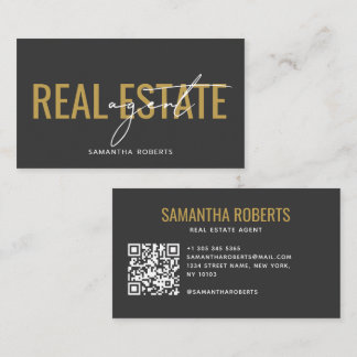 Moderne makelaar QR-code grijs goud Visitekaartje