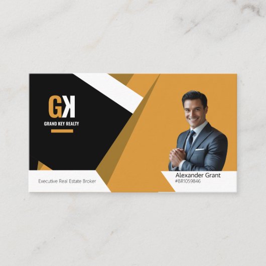 Moderne makelaar – zwart en goud visitekaartje (Voorkant)