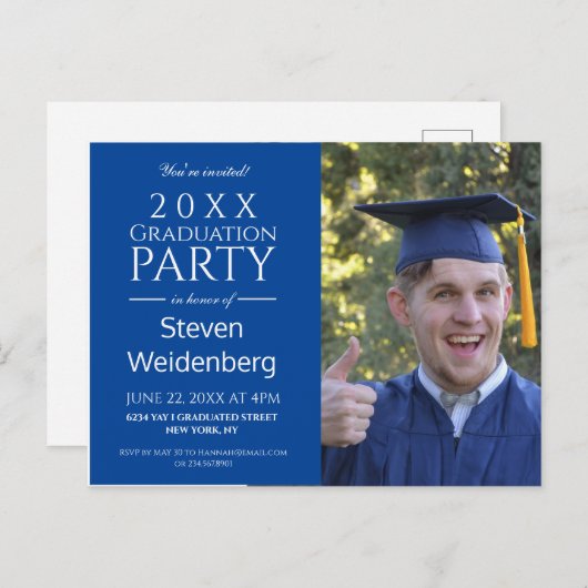 MODERNE MALE BLUE 2025 GRADUATION INVITATION PARTI (Devant / Derrière)