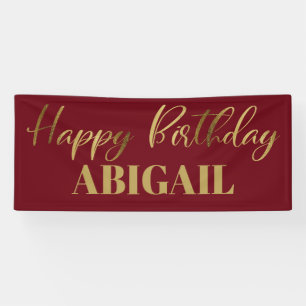 Moderne Manuscript Burgundy Gold Happy Birthday Spandoek