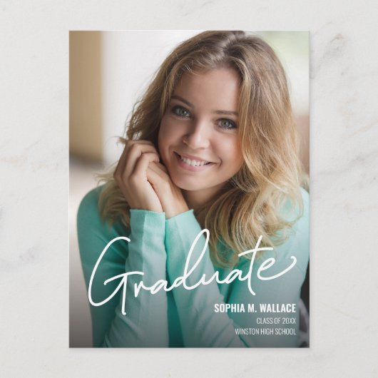 Moderne Manuscript Gepersonaliseerd Afstuderen Fot Aankondigingskaart (Voorkant)