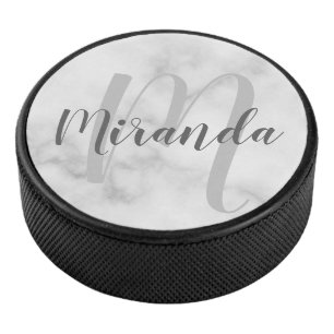 Moderne Manuscript Gepersonaliseerd Monogram en Na Hockey Puck