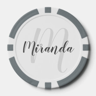 Moderne Manuscript Gepersonaliseerd Monogram en Na Poker Chips
