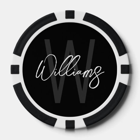 Moderne Manuscript Gepersonaliseerd Monogram en Na Poker Chips (Voorkant)