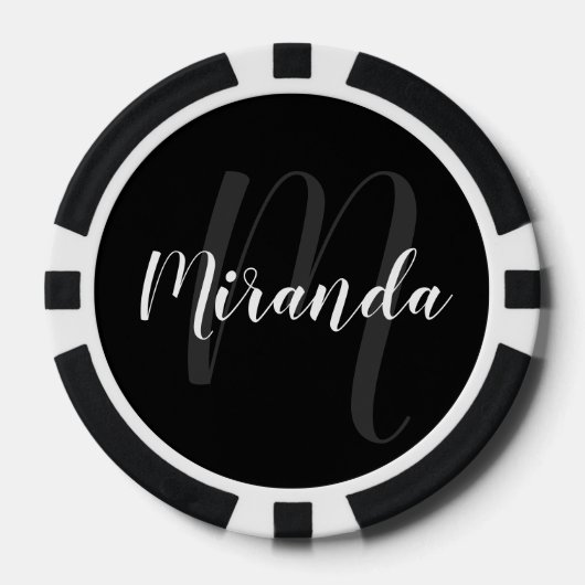 Moderne Manuscript Gepersonaliseerd Monogram en Na Poker Chips (Voorkant)