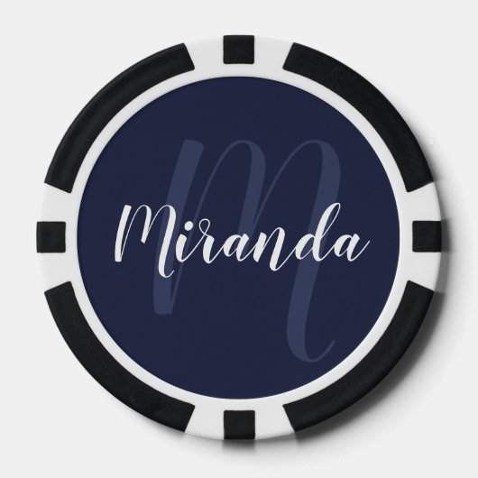 Moderne Manuscript Gepersonaliseerd Monogram en Na Poker Chips (Voorkant)