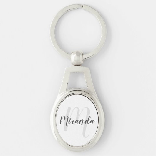 Moderne Manuscript Gepersonaliseerd Monogram en Na Sleutelhanger (Voorkant)