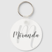 Moderne Manuscript Gepersonaliseerd Monogram en Na Sleutelhanger (Voorkant)