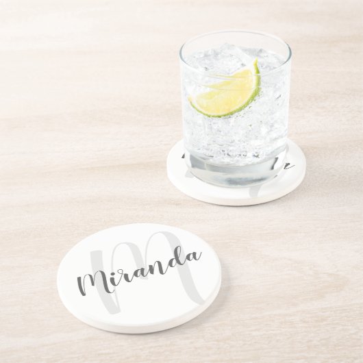 Moderne Manuscript Gepersonaliseerd Monogram en Na Zandsteen Onderzetter (Zijkant)