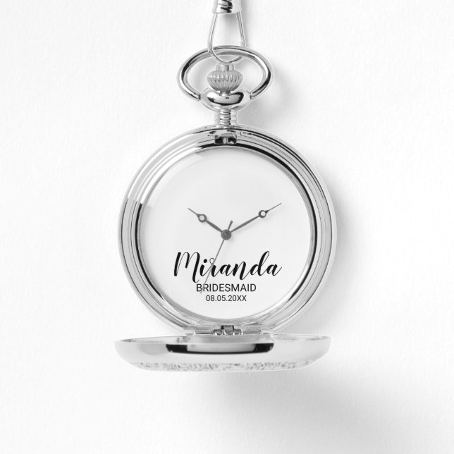 Moderne Manuscript Gepersonaliseerde Bridesmaid Horloge (Voorkant)
