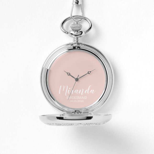 Moderne Manuscript Gepersonaliseerde Bridesmaid Horloge (Voorkant)