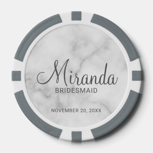 Moderne Manuscript Gepersonaliseerde Bridesmaid Poker Chips (Voorkant)