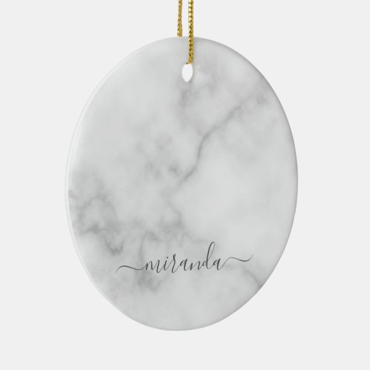 Moderne Manuscript Gepersonaliseerde Naam Witte Ma Keramisch Ornament (Rechts)