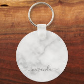 Moderne Manuscript Gepersonaliseerde Naam Witte Ma Sleutelhanger (Voorkant)