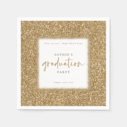 Moderne Manuscript Gold Glitter Name Graduparty Servet (Voorkant)