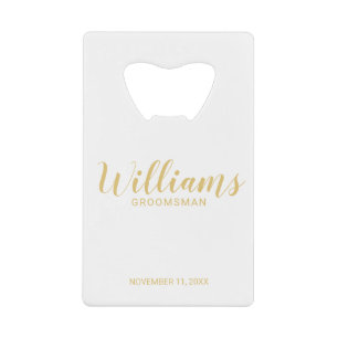 Moderne Manuscript Gold Persoonlijke Groomsmen Kredietkaart Flessenopener