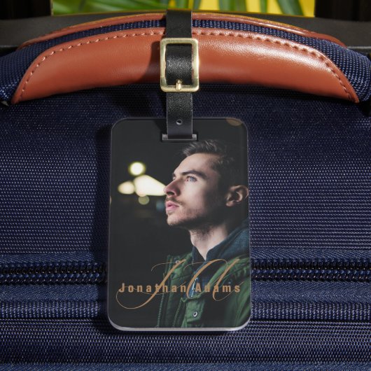 Moderne Manuscript Monogramed Volledige Foto Bagagelabel (Voorkant Insitu 2)