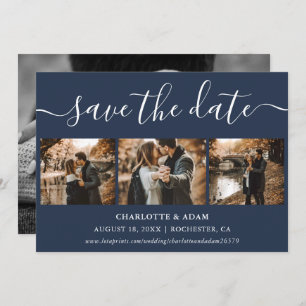Moderne Manuscript Navy Blue 4 Foto slaat de datum Save The Date