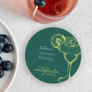 Moderne Margarita Groene Cocktail Verjaardagsfeest Ronde Kartonnen Onderzetter