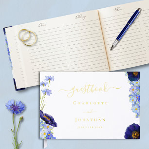 Moderne Mariage Floral Bleu Feuille D'or
