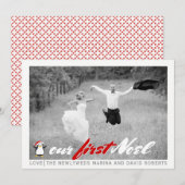 Moderne mariée - carte photo plat rouge de Noël (Devant / Derrière)